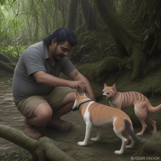 AI generated: perros y gatos en la selva
