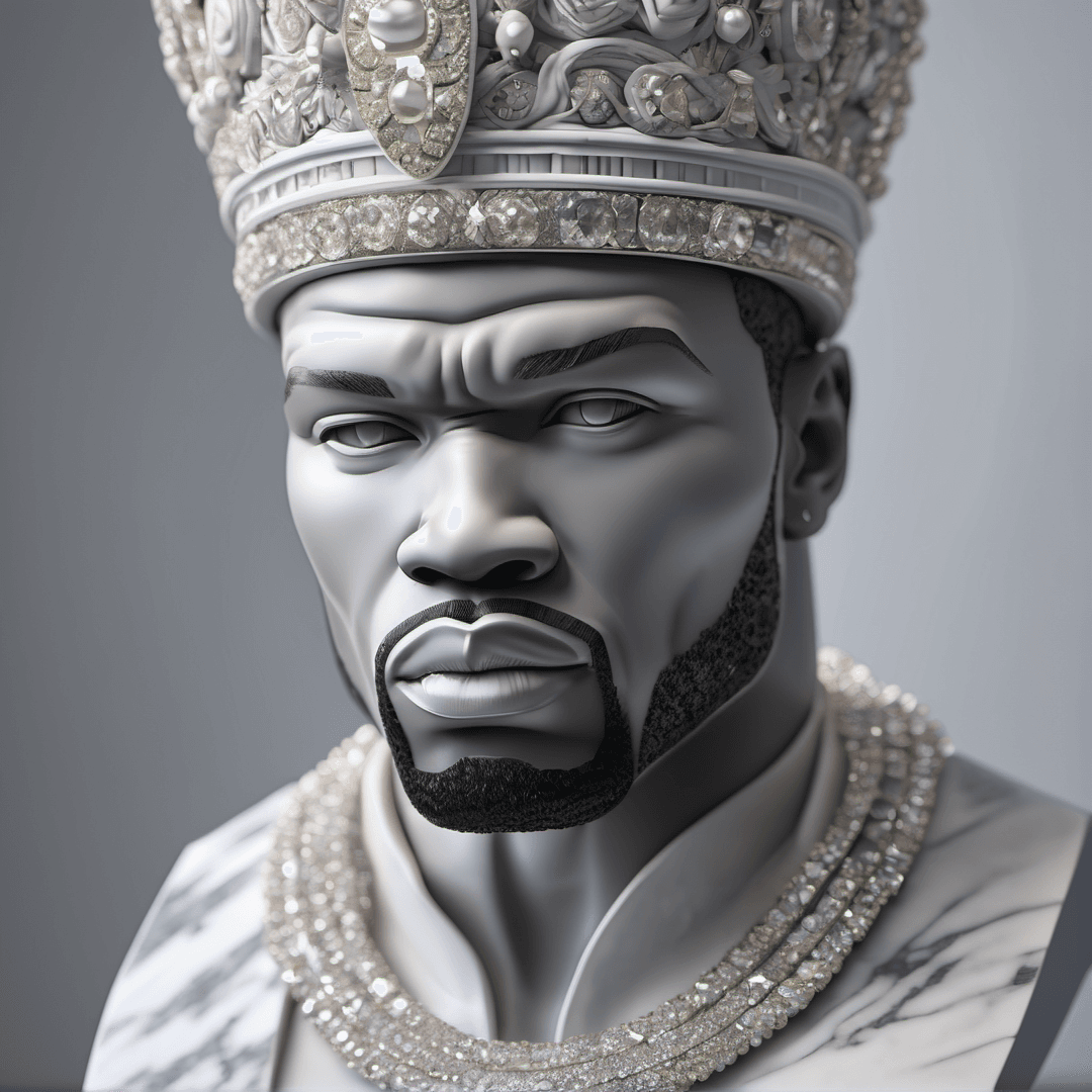 AI generated: 50 Cent, white marble bust , studio lighting, white, light grey, chalk, crystal clear, intricate det...