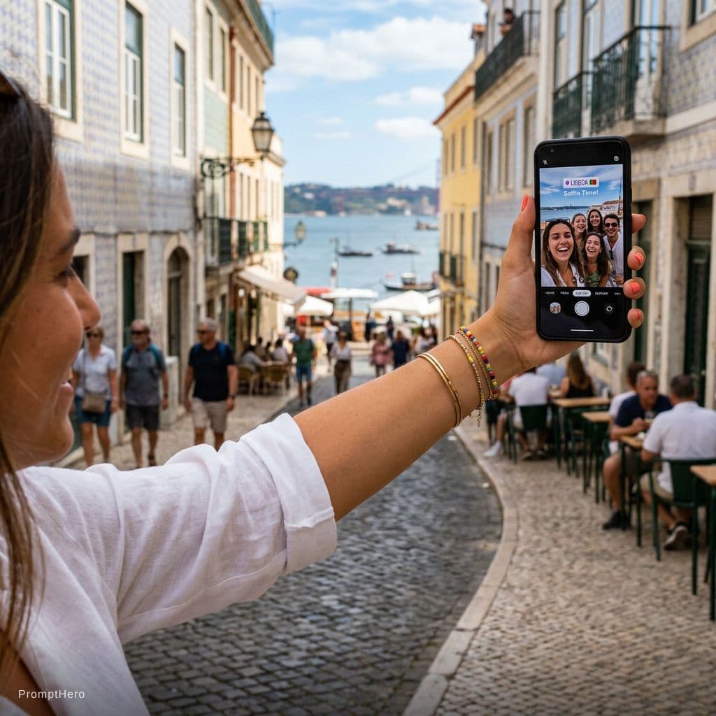 AI generated: faz como o braço tivesse a tirar uma selfie