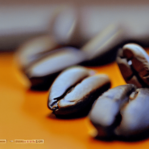 AI generated: roasted coffee beans over a table, orange background, Canon EOS Rebel SL2, EF100mm, f/2.8L, Macro IS...