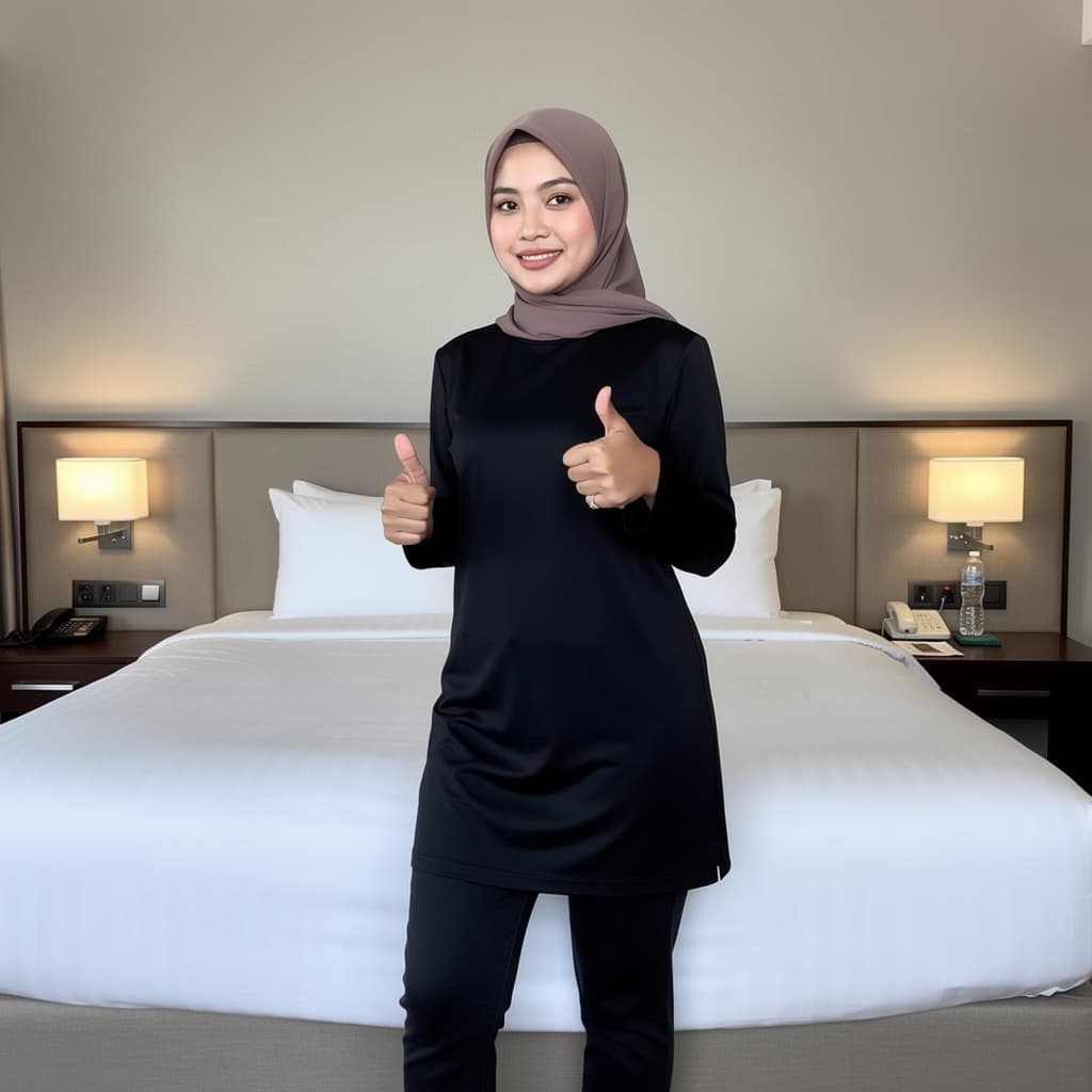 AI generated: She is wearing black lingerie, at room hotel