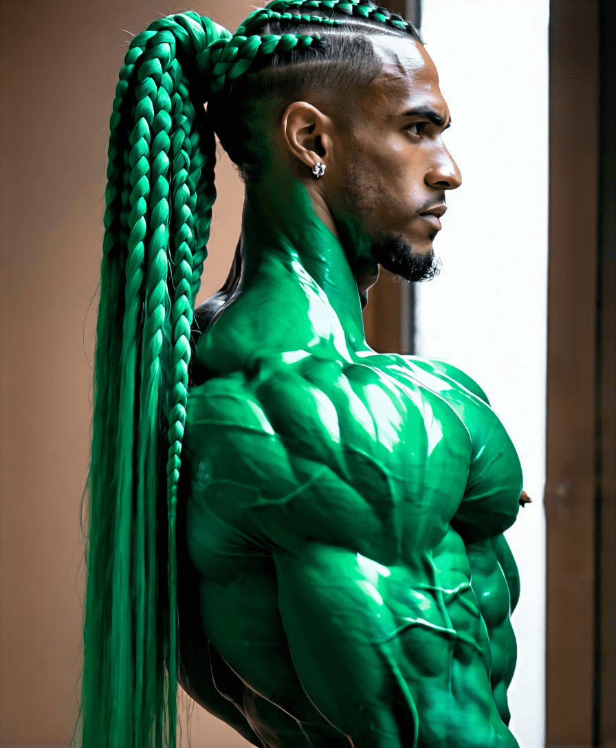 AI generated: Generate an image of a man inspired by Zarbon from Dragon Ball Z, intricate details, Muscular, braid...