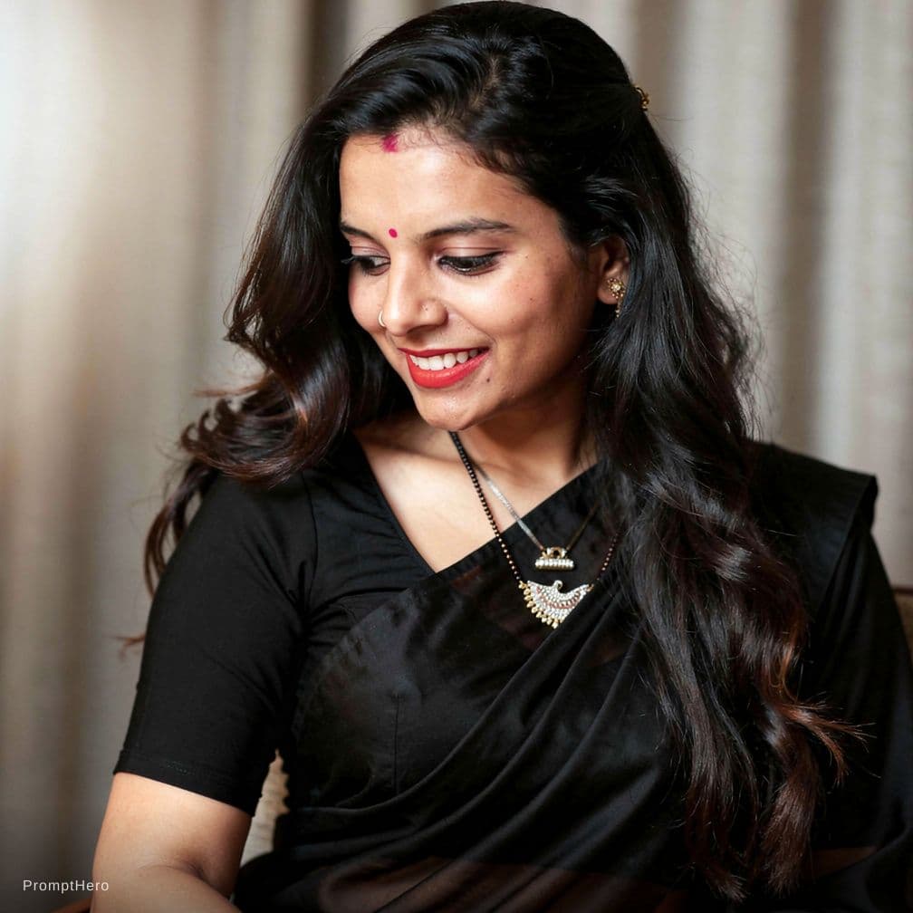 AI generated: A South Asian woman, appearing to be in her late 20s or early 30s, is captured in a medium close-up ...