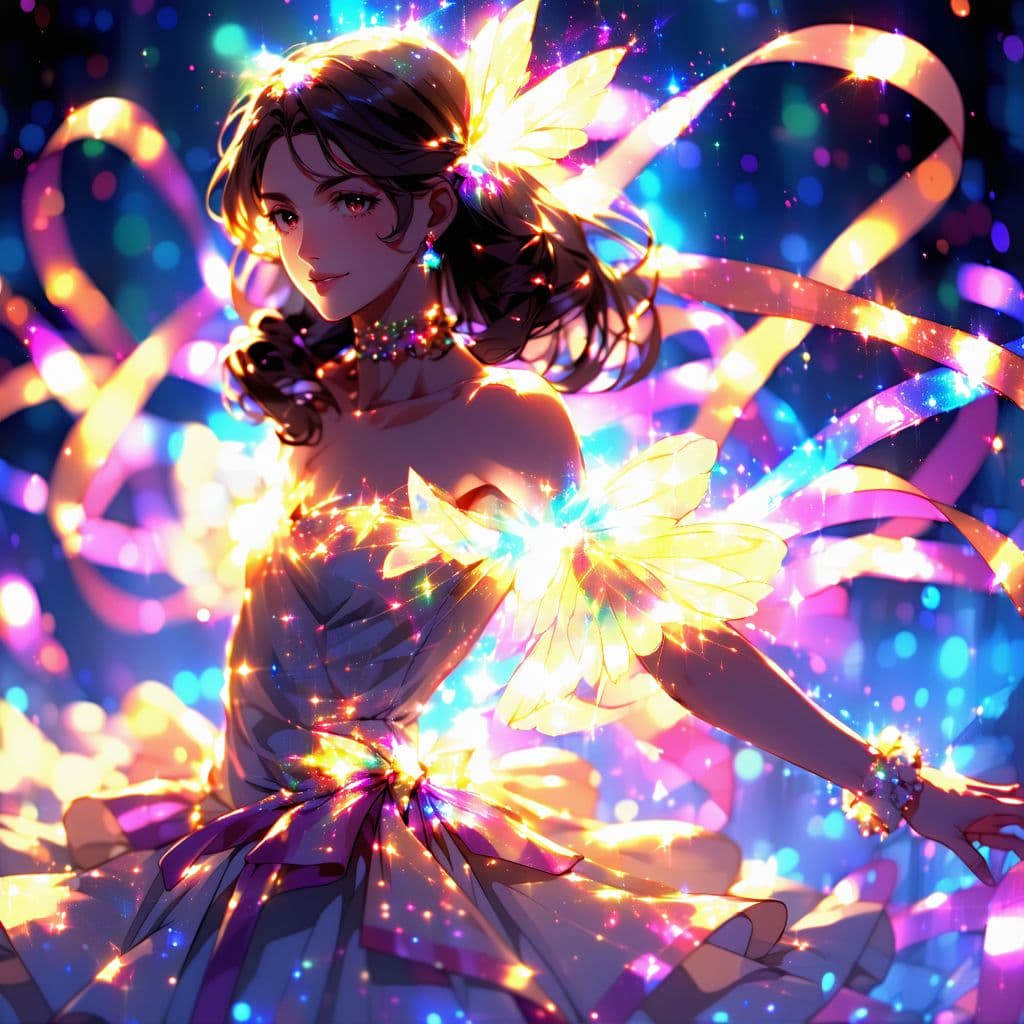 AI generated: masterpiece, best quality, anime illustration), magical girl transformation scene, glowing ribbons o...