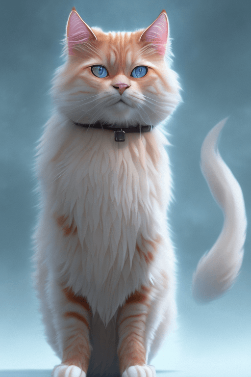 AI generated: full body fluffy ginger cat with blue eyes by studio ghibli, makoto shinkai, by artgerm, by wlop, by...