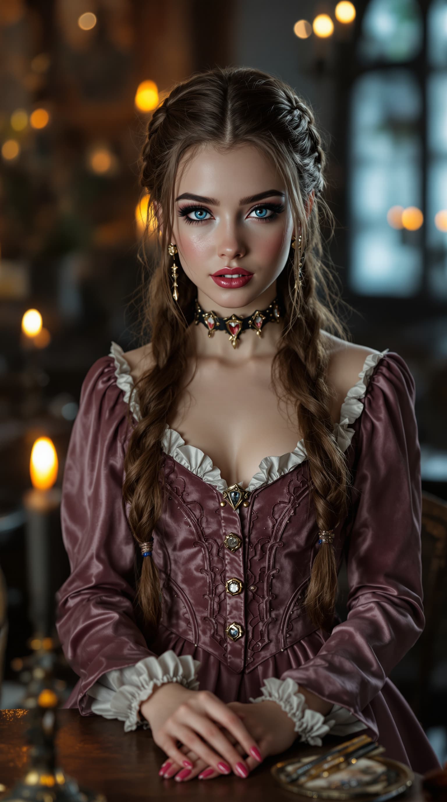 AI generated: A professional photo of the most beautiful seventh-grade girl in the world, depicted as a vampire, w...