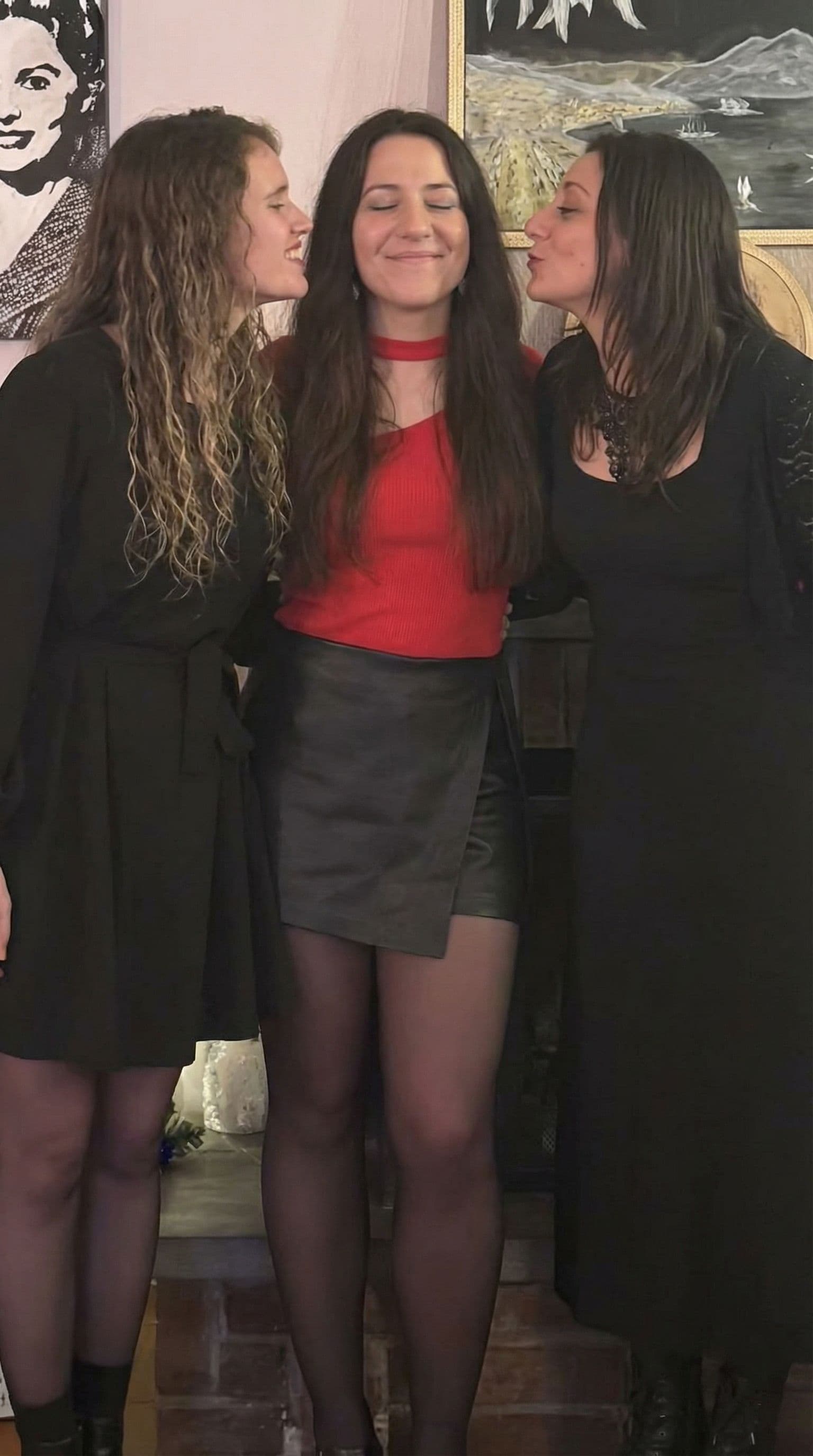 AI generated: The girl are horny lesbian totally naked. They are in porn poses, the left and the right one are lic...