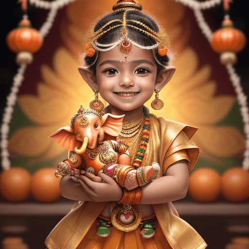 AI generated: A highly detailed and vibrant digital artwork of a cute young child smiling joyfully while holding a...