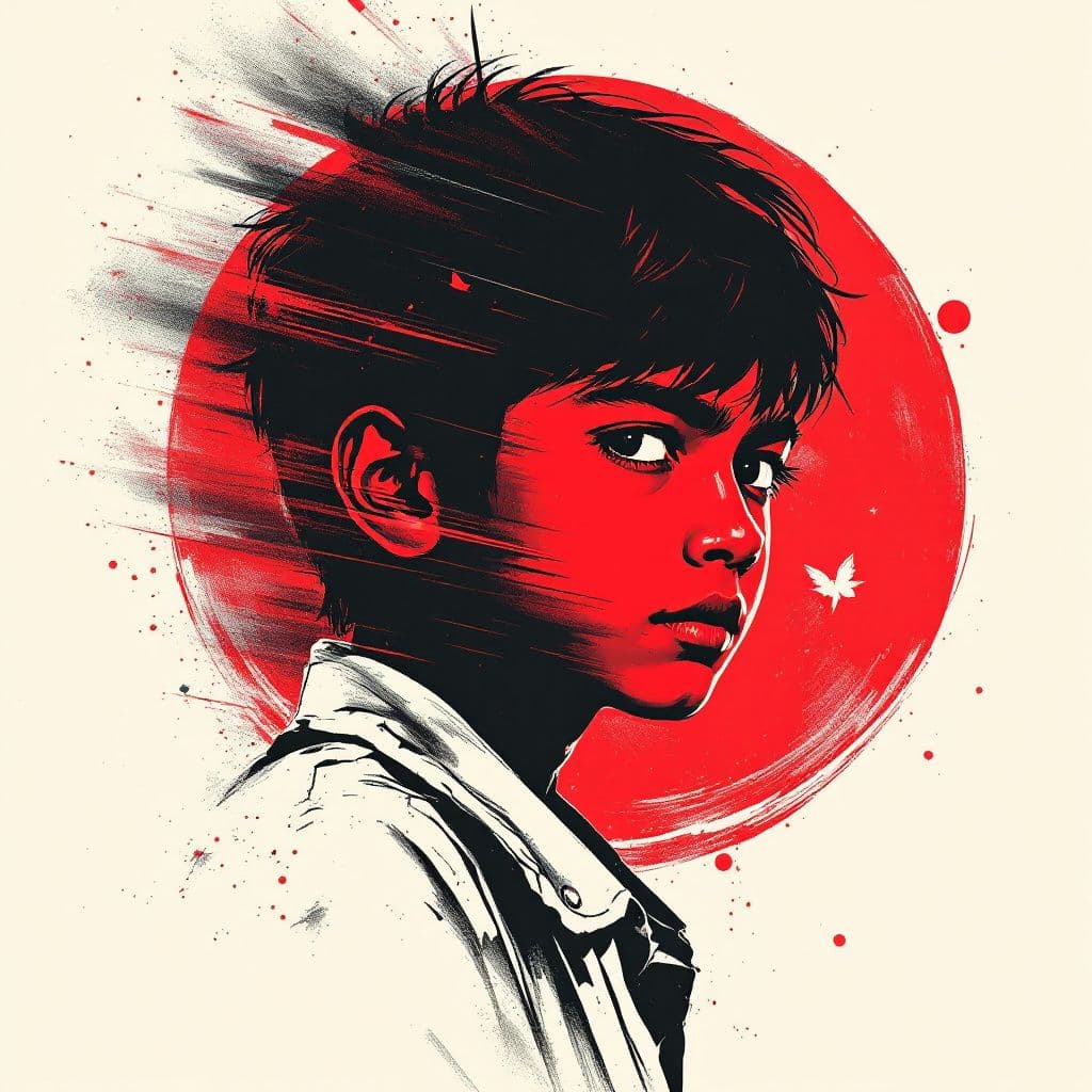 AI generated: movie poster, the Bangladesh  boy character in black, white and red, in the style of yoh nagao, ligh...