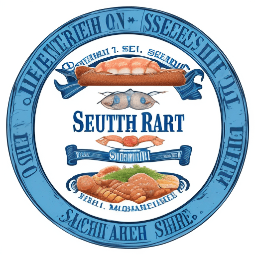 AI generated: Logo for restaurant named Southern Seafood Deli & Market. In a square design, with fish and shrimps....