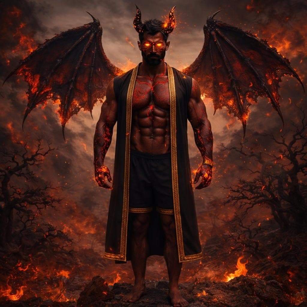 AI generated: Create a demonic version of this man keeping most of the original features 