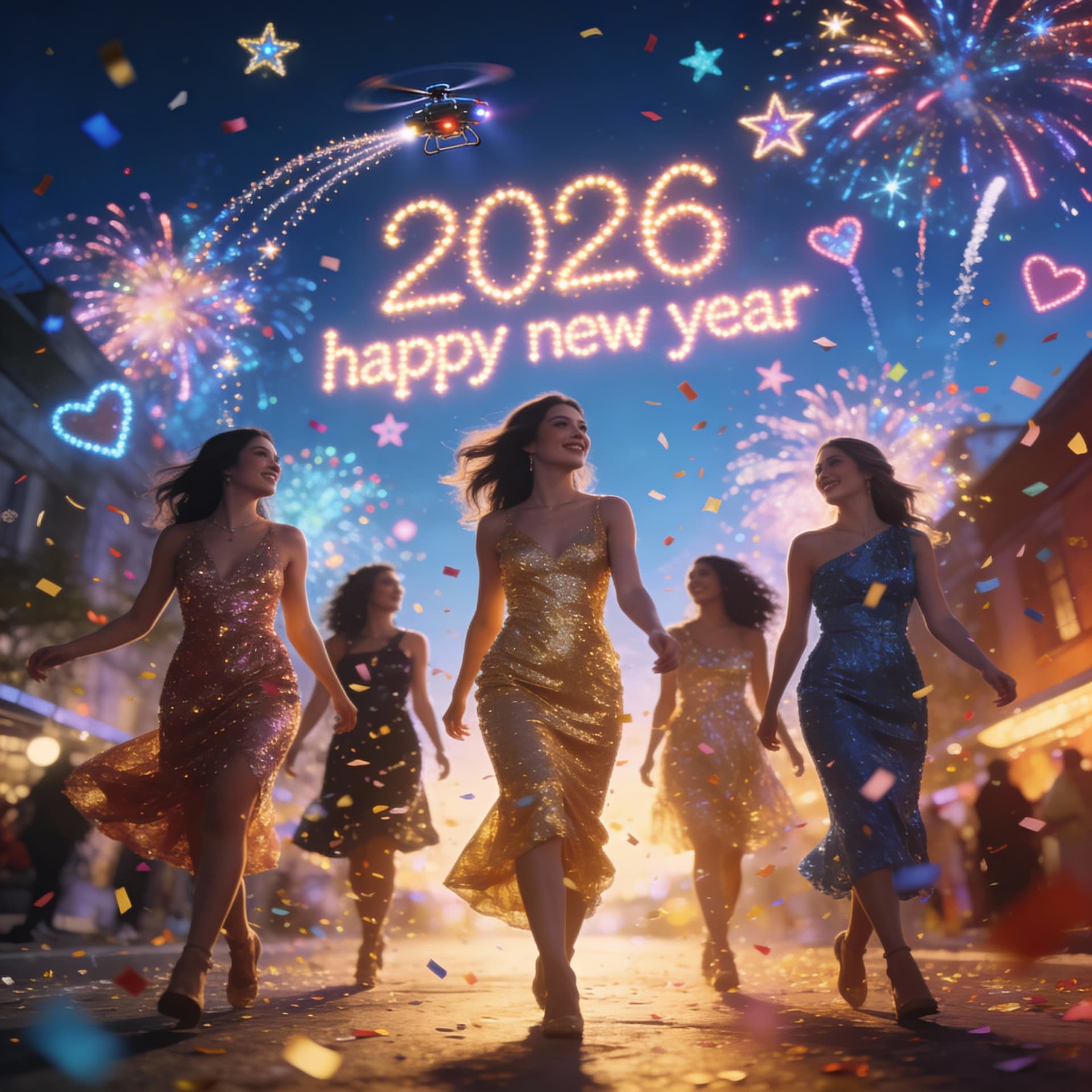 AI generated: create an Image of a cinematic celebration of New Years 2026, it's girls night out and we are all in...