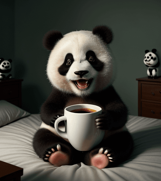 AI generated: very beautiful portrait of an extremely cute panda who is waking up on a Monday morning, yawning and...
