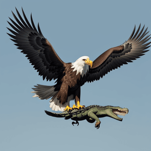 AI generated: An eagle flying with a crocodile in its mouth