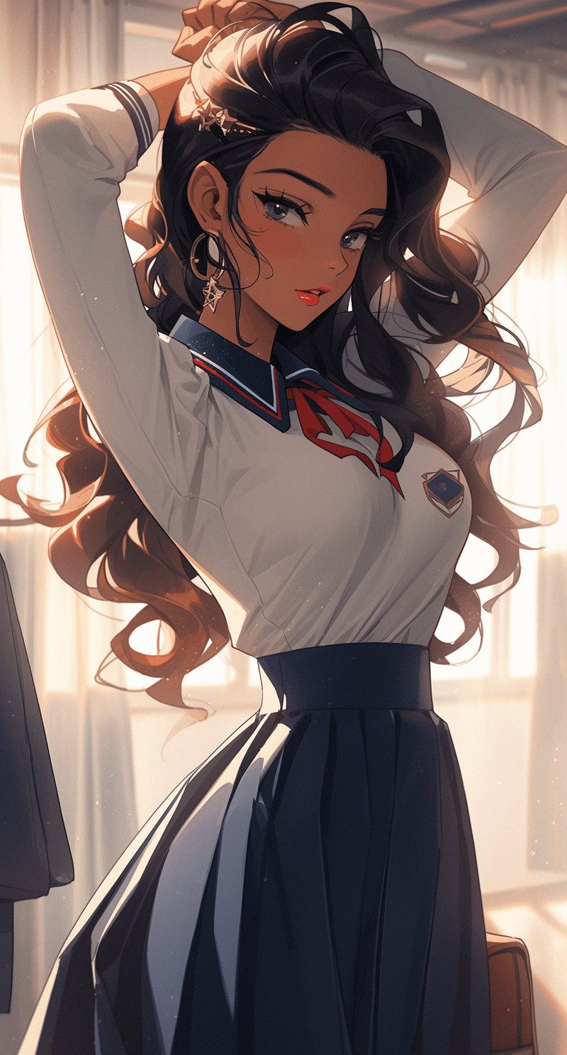 AI generated: cartoon girl in school uniform, in the style of firmin baes, lilia alvarado, y2k aesthetic, indian p...