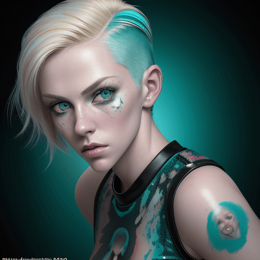 AI generated: a stunning realistic photograph portrait of a beautiful women blonde crew cut 20 year old woman, wea...