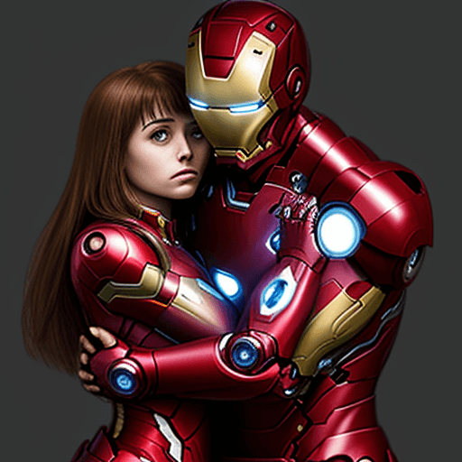 AI generated: Iron Man hugging a girl