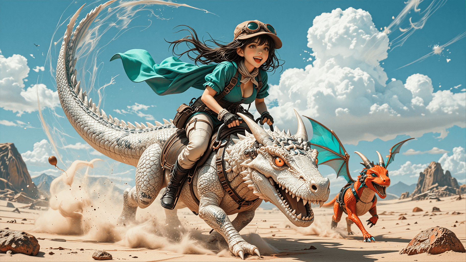 AI generated: A wide horizontal format semi-realistic anime manga adventure illustration using extreme fisheye wid...