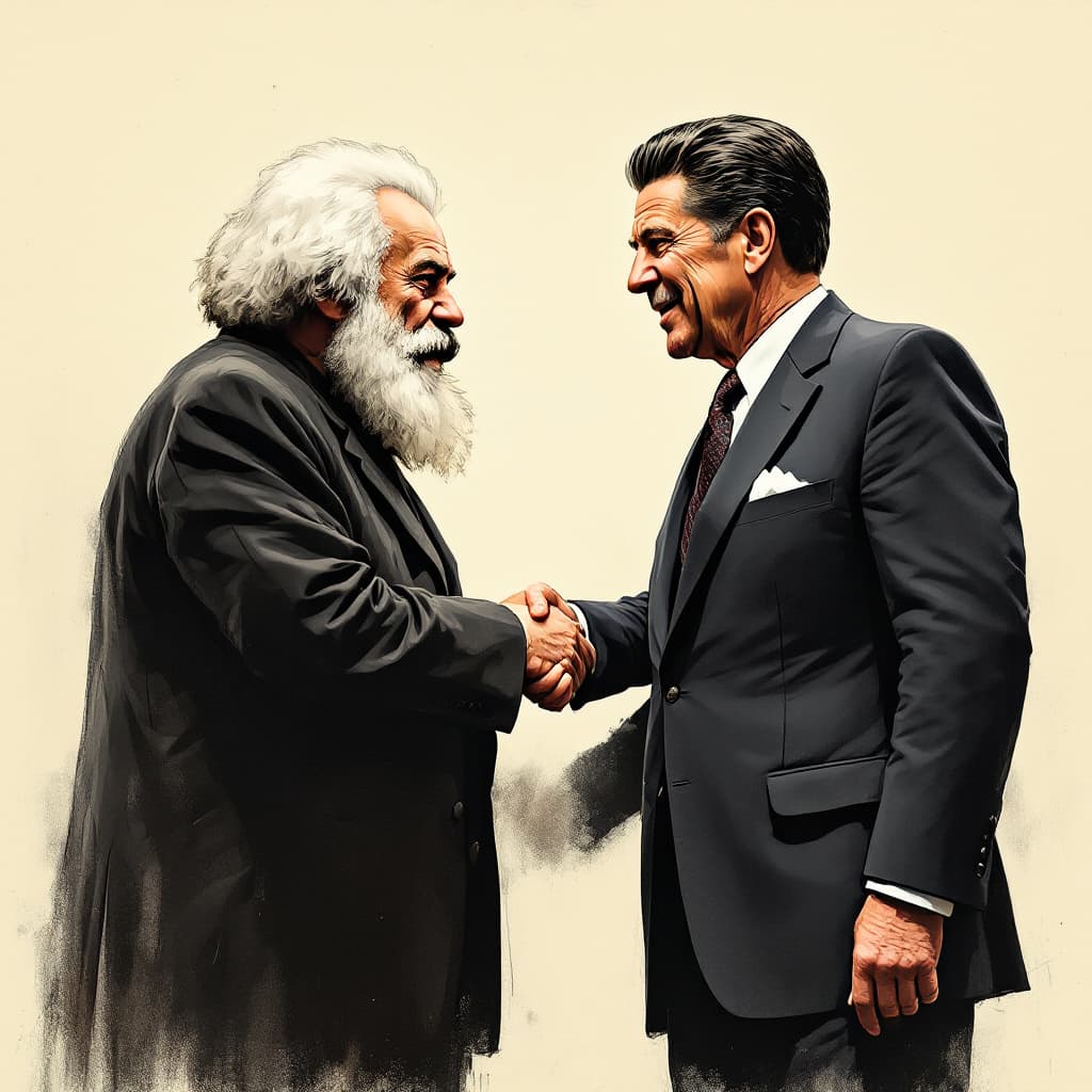 AI generated: Karl Marx shaking hands with Reagan.