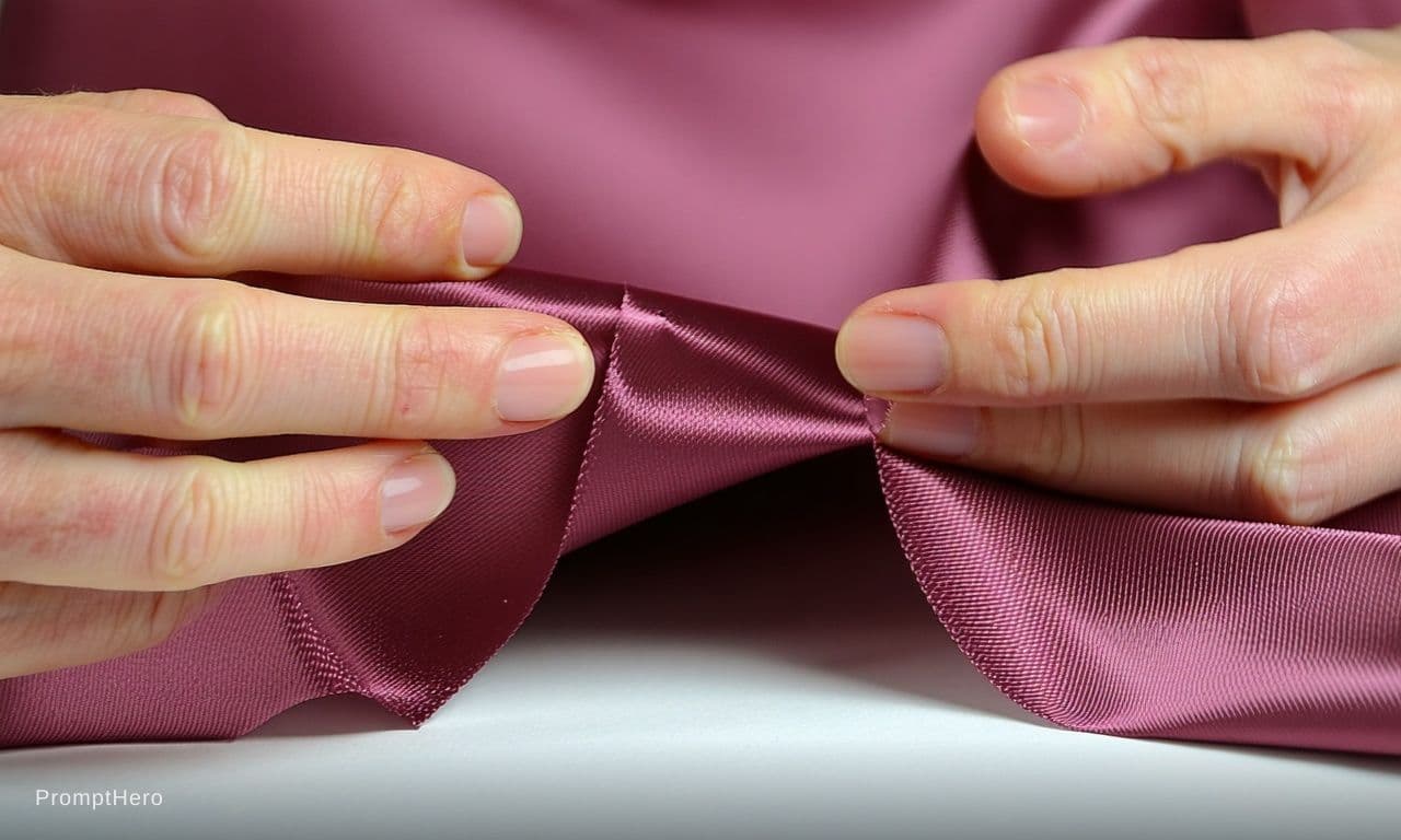 AI generated: I want to generate a image in whic a plain rayon raw cut edge is placed between fingers to show the ...