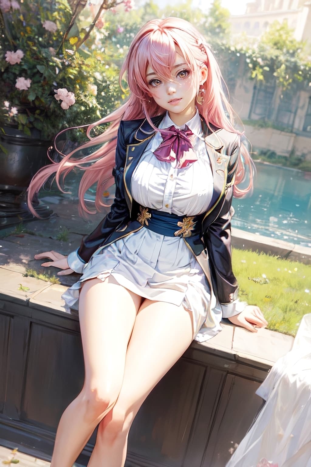 AI generated: beatiful anime girl in classic suit with pink hair [by Michael & Inessa Garmash, Ruan Jia, Pino Daen...