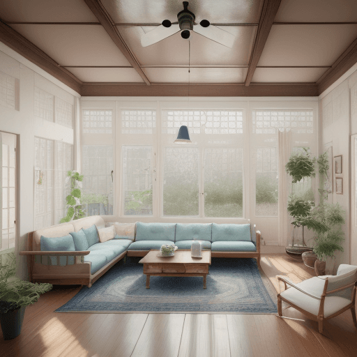AI generated: High resolution photography interior design, dreamy sunken living room conversation pit, wooden floo...