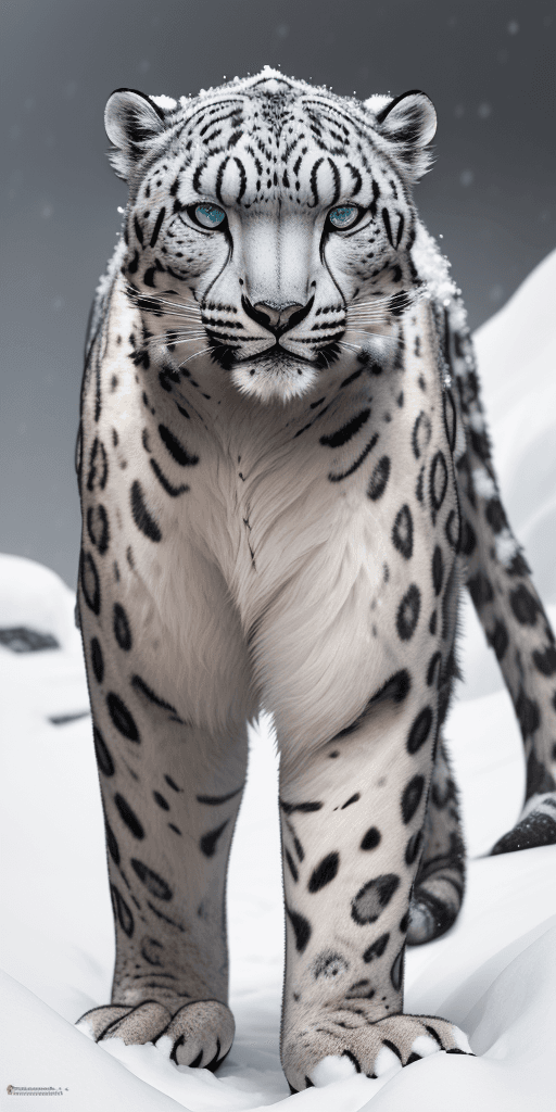 AI generated: National Geographic award winning wildlife medium shot photo of a stalking snow leopard| snowy rocky...