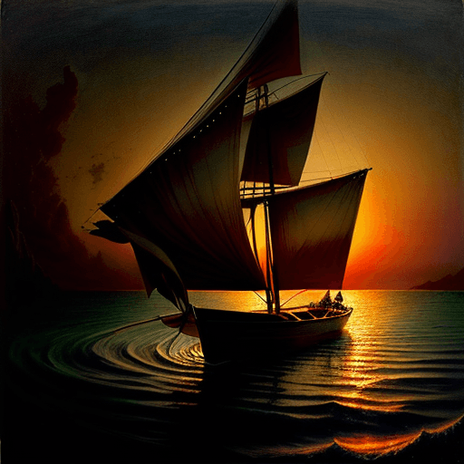 AI generated: a boat sitting in the water during sunset, in the style of agostino arrivabene, calm and serene beau...