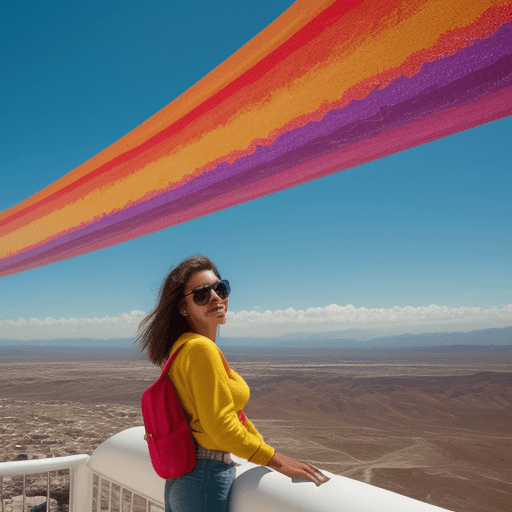 AI generated: mujer en sueños de viajar por el mundo con colores vivos y realista con alta definicion
