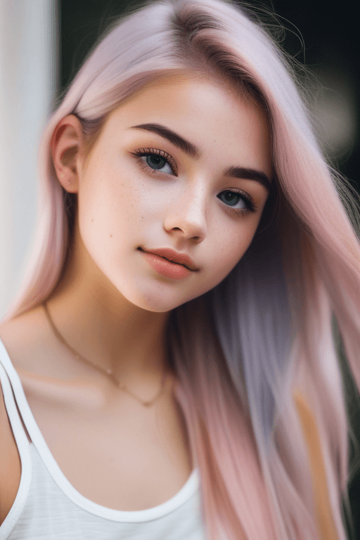 AI generated: photo of beautiful age 18 girl, pastel hair, freckles sexy, beautiful, close up, young, dslr, 8k, 4k...