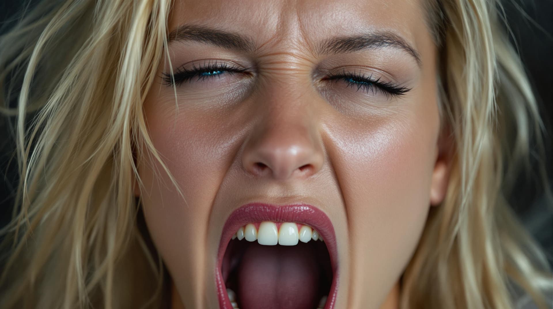 AI generated: Hyper-realistic erotic photography, close-up of her face and head only. 
Beautiful Russian model, bl...
