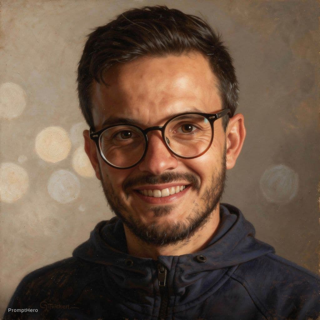 AI generated: a close up of a person with a smile on their face, a character portrait by Maria van Oosterwijk, fea...