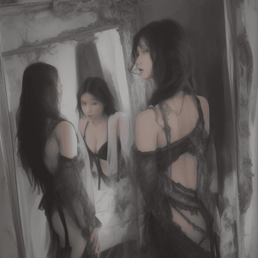 AI generated: a woman posing in front of a mirror, showcasing her confident and alluring presence. The woman has l...