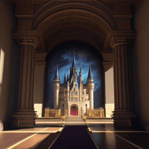 AI generated:  a castle, grand hall, throne room, masterpiece, concept art, anime, 2D, 3D, HD, 4k, painting, reali...