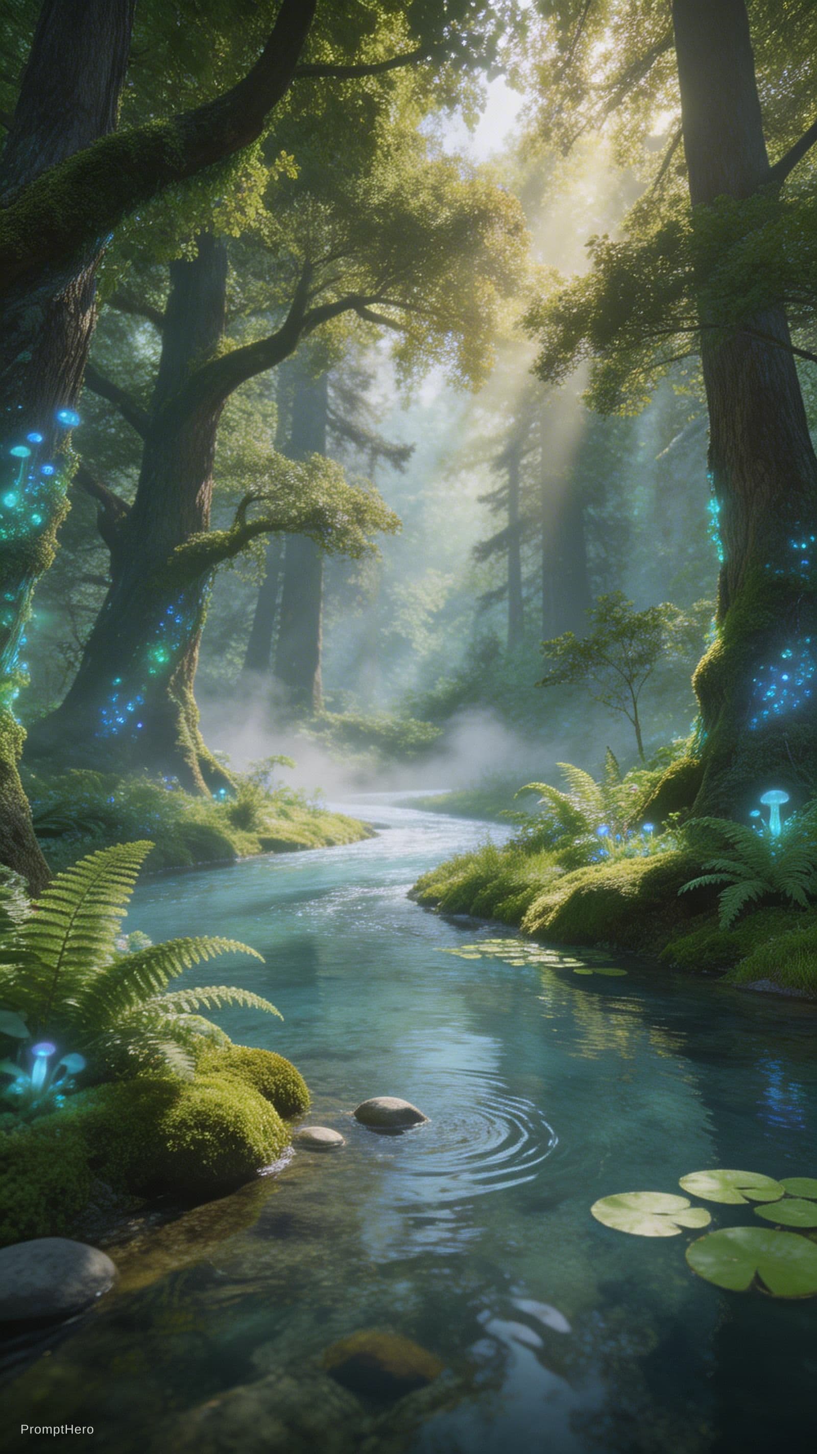 AI generated: fantasy, water, forest, natural, 