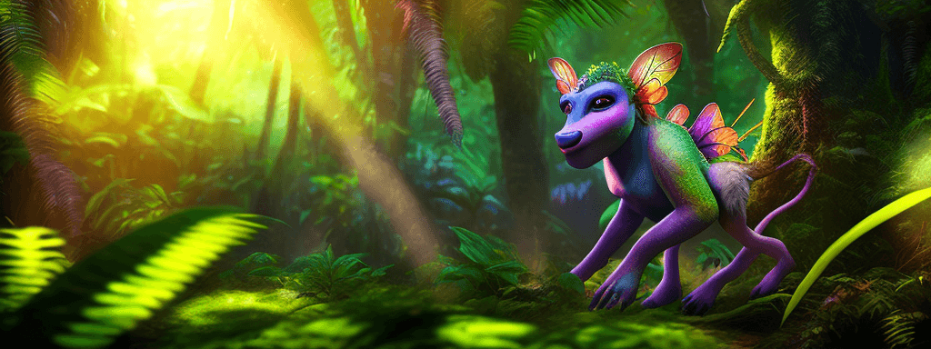 AI generated: fantasy animal in the jungle, closeup, ultra detailed, fairy lighting, photorealistic, bright colors...