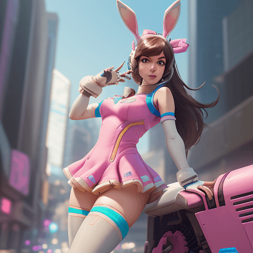 AI generated: a cute rabbit as D.VA from overwatch, doe eyes and girlfriend material , film accurate, supermodel p...
