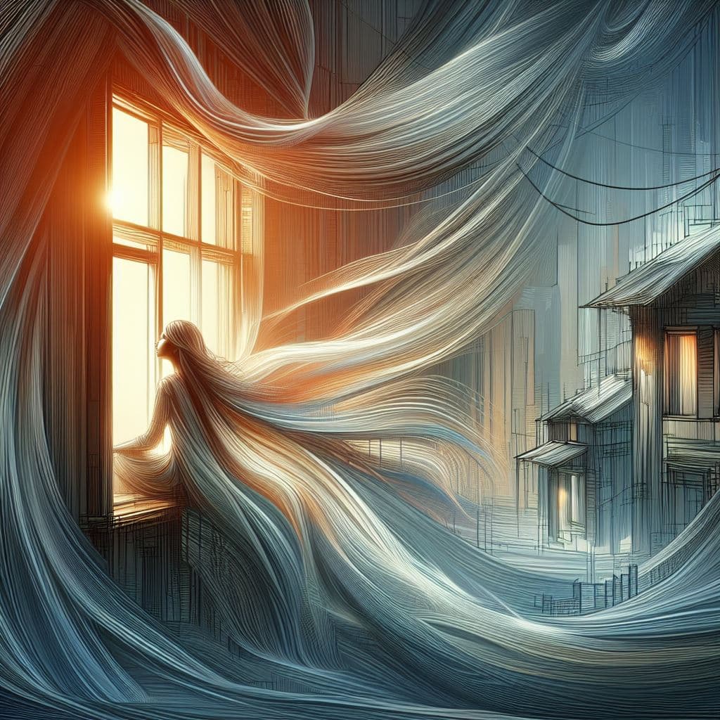 AI generated: a woman weaves the mystery of life, like an insurmountable silk elegant, that dances to the rhythm o...
