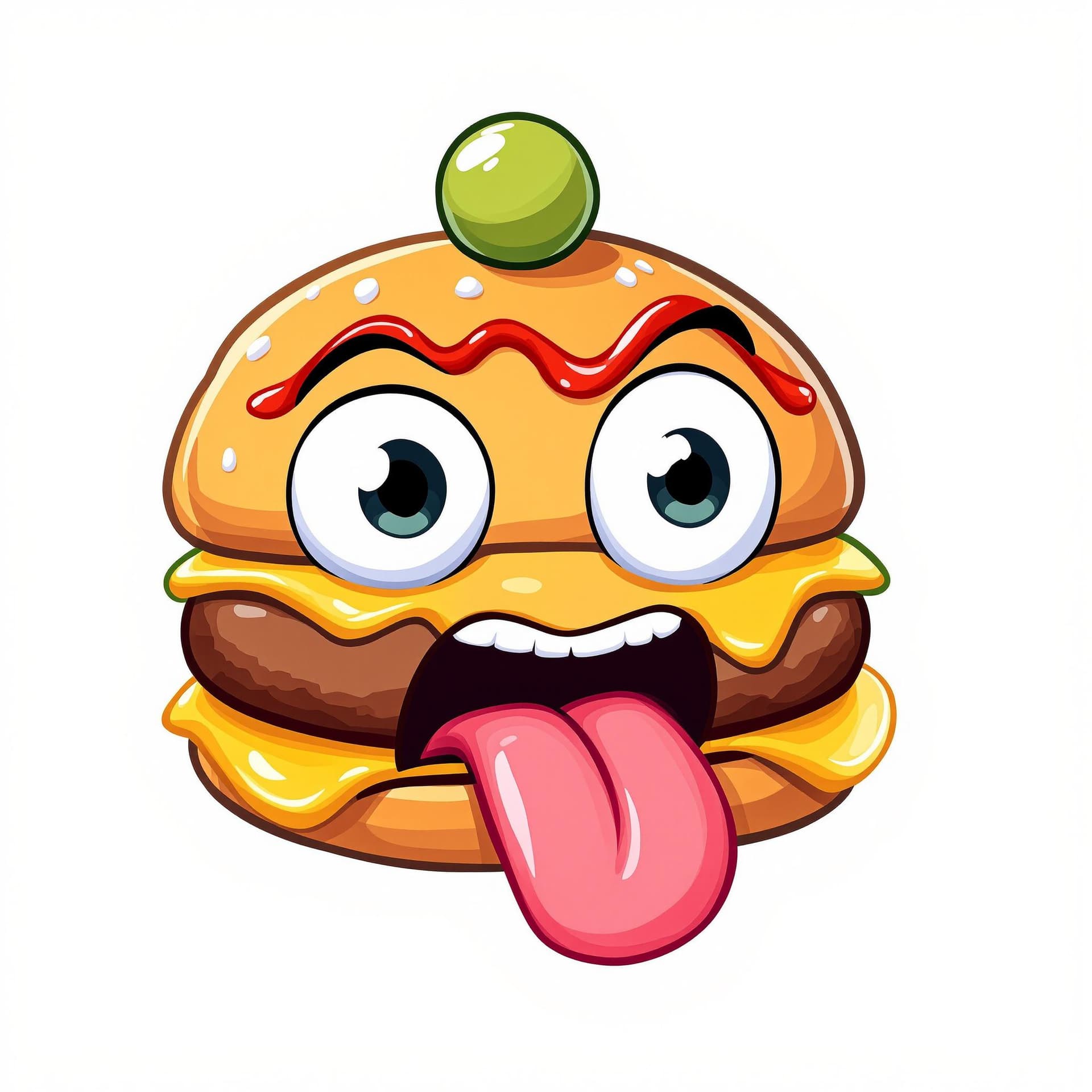 AI generated: Cartoonish hamburger from fortnite gameplay style with expressive features, sticking out tongue.  La...