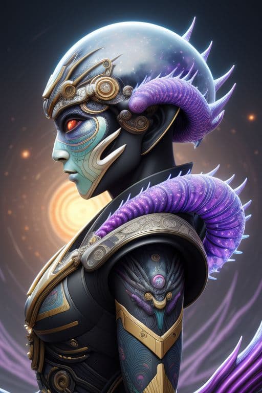 AI generated: Futuristic creature out of other dimention, galaxy background unreal, different dimension, alien, ai...