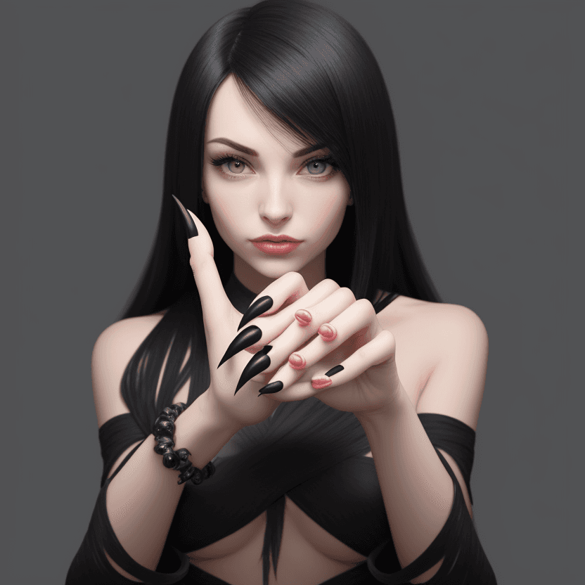 AI generated: woman's hands with black long curved nails (almost claws)