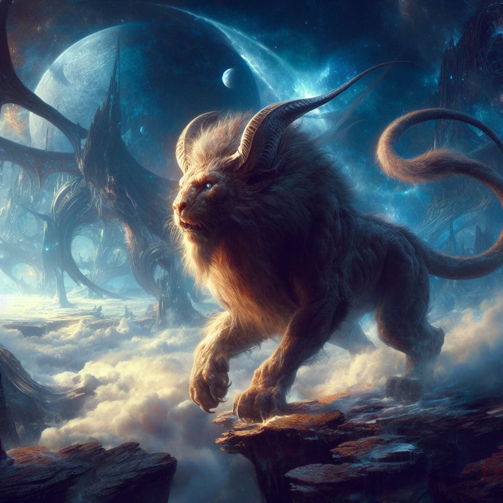 AI generated: A manticore in a fantasy world, realistic, magical, epic inspired by H.R. Giger and Jean Ansell