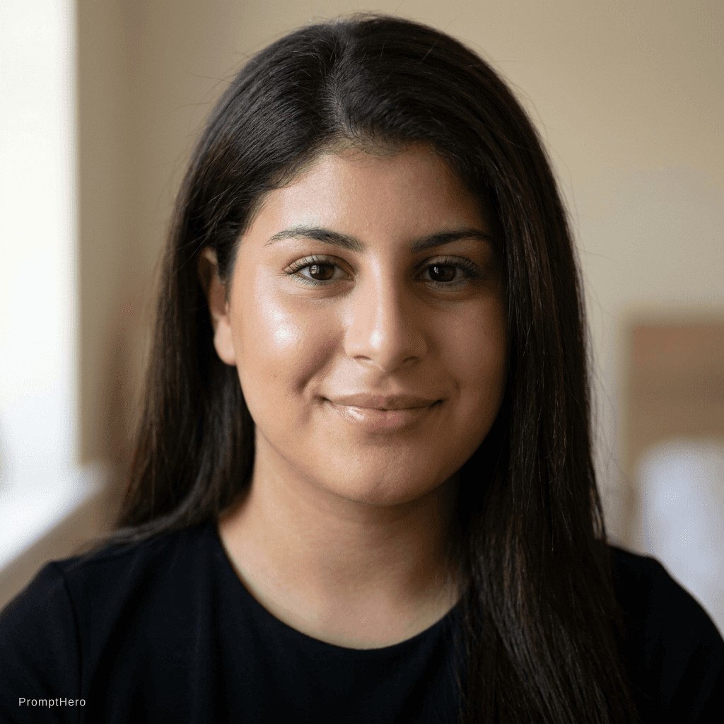 AI generated: natural glow up — clear skin, minimal makeup, soft natural light, relaxed confidence