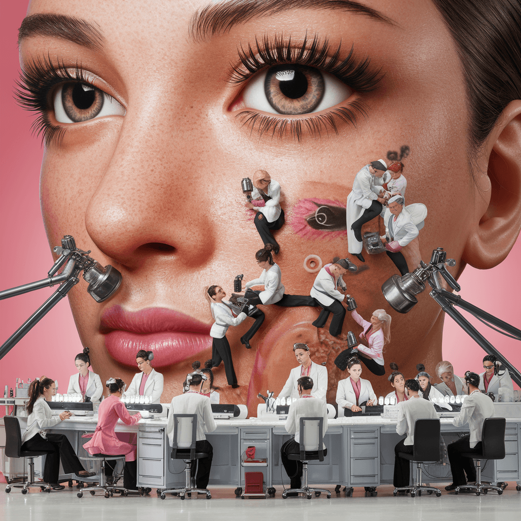 AI generated: Create a Real Eye of a Model Face - A real photo of numerous tiny people, reminiscent of midgets, pe...