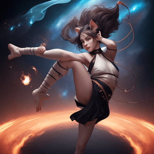 AI generated: cinematic portrait of a young beautiful pretty and cute female with a monkey tail, kitty ears and ca...