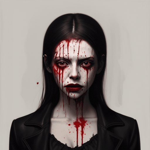AI generated: a painting of a woman with blood dripping all over her face, a photorealistic painting by Gottfried ...