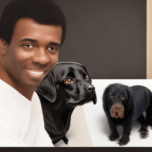 AI generated: High resolution photography of a black hair man with a black dog