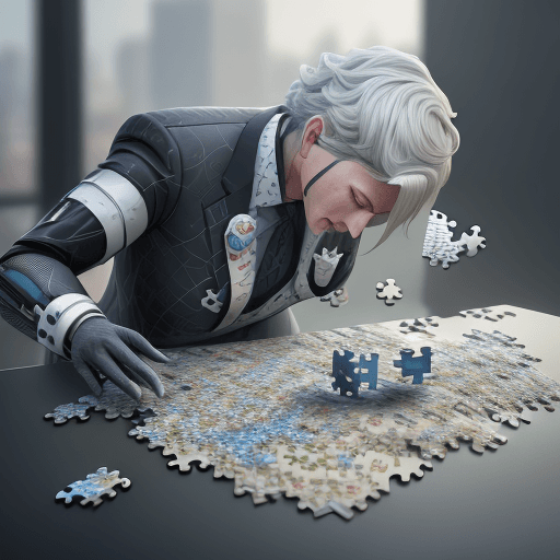 AI generated: hyper-realistic image illustrating an online entrepreneur connecting puzzle pieces, symbolizing the ...