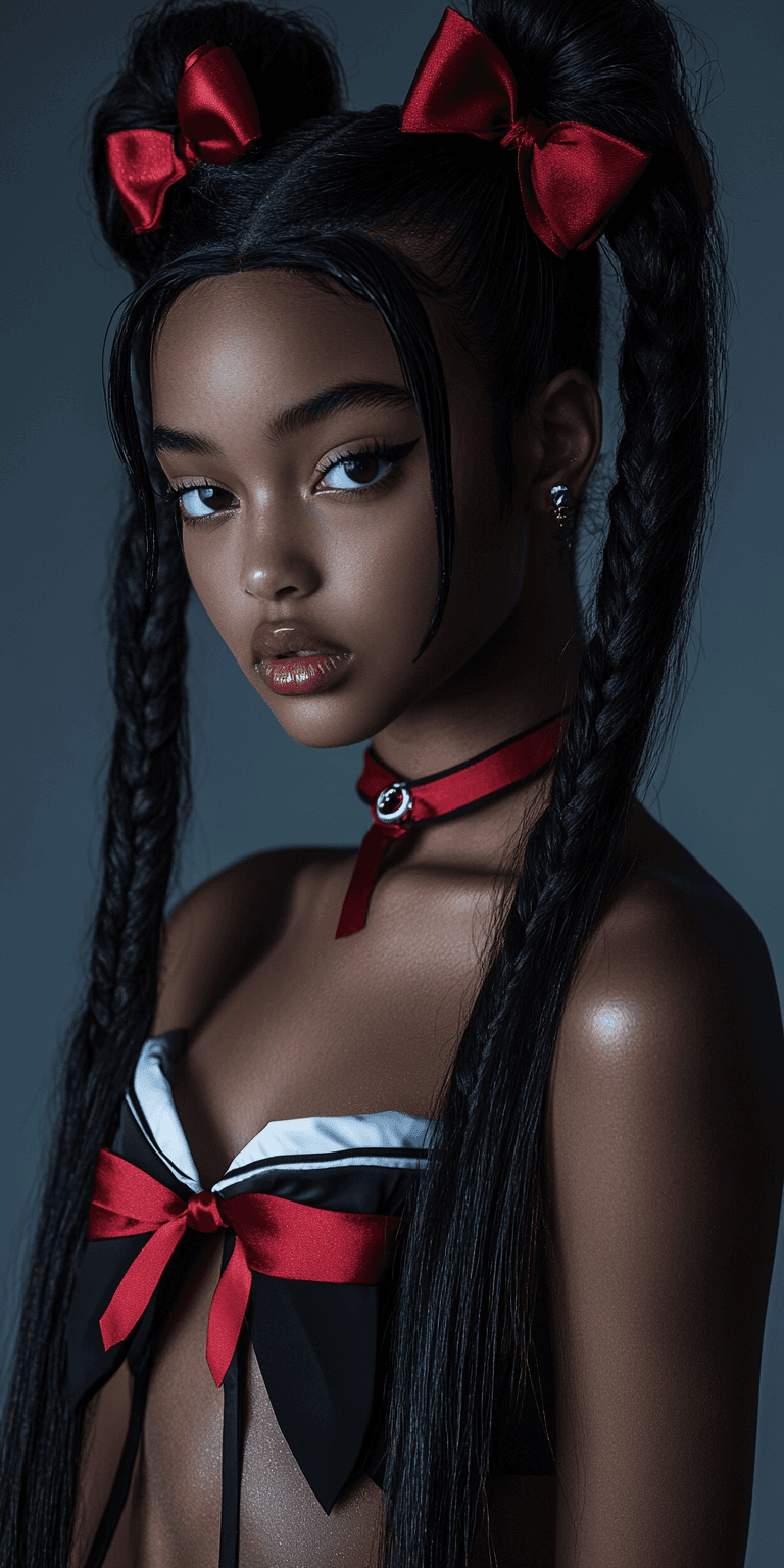 AI generated: A sensual anime character inspired by Sailor Moon, featuring long, sleek black hair styled into high...