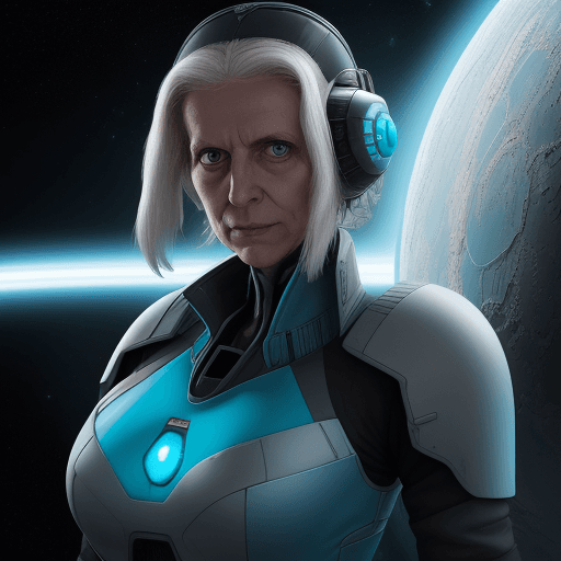 AI generated: sci fi bild, frau, 26 jahre, 1,68, schlank, 58kg, dunkelblau hüftlanges Haar, 
weiß alles besser und...